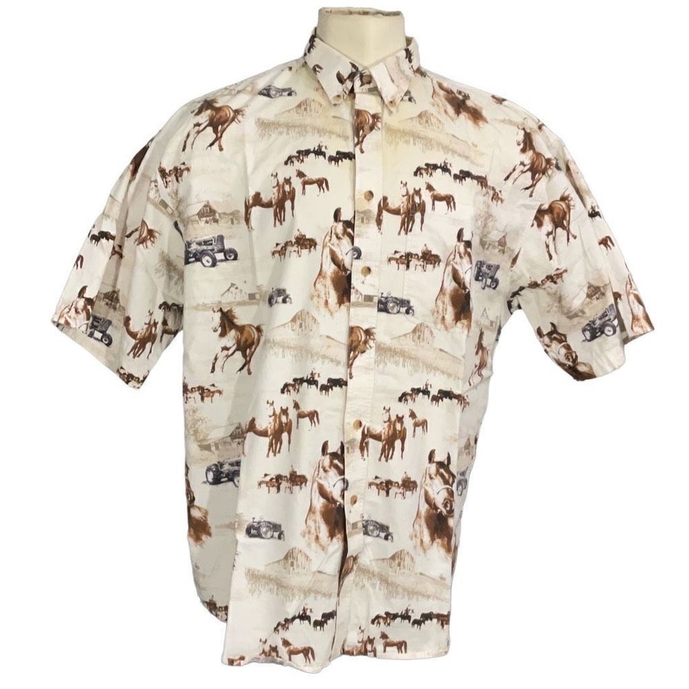 Bit & Bridle Outfitters Button down Short Sleeve Shirt XL Equestrian Horse Farm